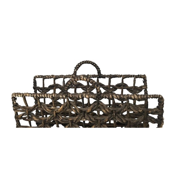 Brown Aged Look Woven Wicker Magazine Towel Storage Holder with Handles - Picture 2 of 9